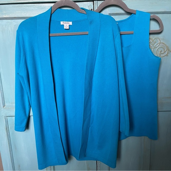Hampshire Studio Women's 2 Piece Sweater Set Teal Shell & Cardigan Size Medium - Picture 1 of 12